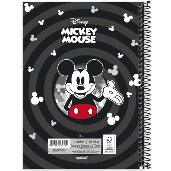 Caderno Universitário Capa Dura, 1x1, 80 Folhas, Disney Mickey Clássico, 2332461, Spiral Mk - PT 1 UN