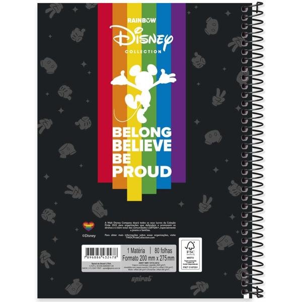Caderno Universitário Capa Dura, 1x1, 80 Folhas, Disney Mickey Pride, 2332478, Spiral Mpr - PT 1 UN