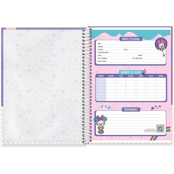 Caderno Universitário Capa Dura, 1x1, 80 Folhas, Disney Minnie Kawaii, 2332508, Spiral Mikw - PT 1 UN