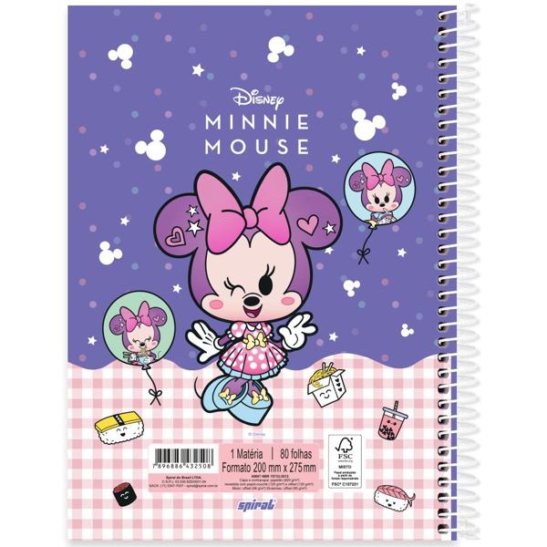 Caderno Universitário Capa Dura, 1x1, 80 Folhas, Disney Minnie Kawaii, 2332508, Spiral Mikw - PT 1 UN