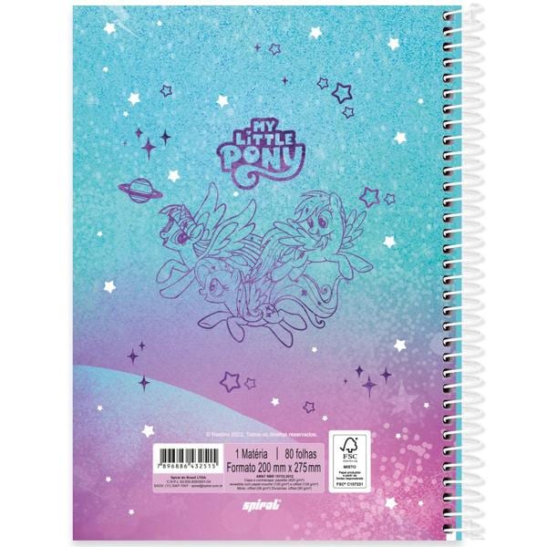 Caderno universitário capa dura, 1x1 80 folhas, Little Pony, 2332515, Spiral Ltp - PT 1 UN