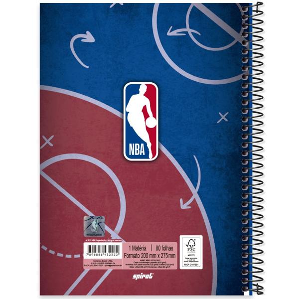 Caderno universitário capa dura, 1x1 80 folhas, NBA , 2332522, Spiral Nba - PT 1 UN