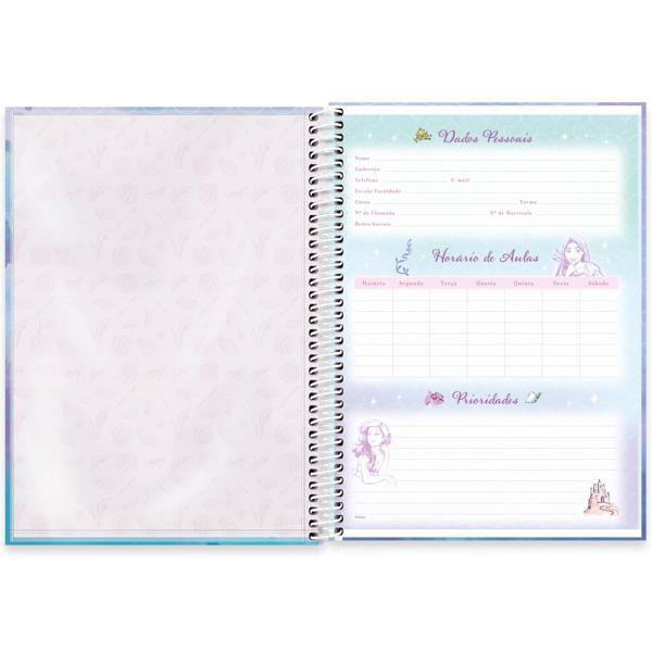 Caderno Universitário Capa Dura, 1x1, 80 Folhas, Disney Princesas, 2372016, Spiral Pn - PT 1 UN