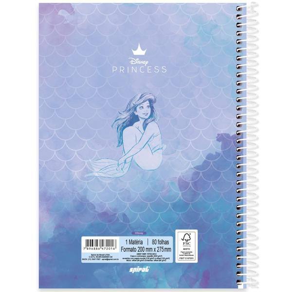 Caderno Universitário Capa Dura, 1x1, 80 Folhas, Disney Princesas, 2372016, Spiral Pn - PT 1 UN