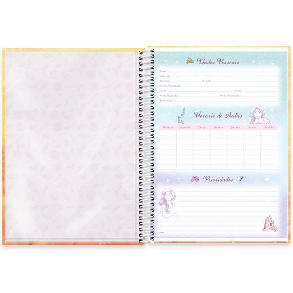 Caderno Universitário Capa Dura, 1x1, 80 Folhas, Disney Princesas, 2332560, Spiral Pn - PT 1 UN