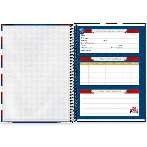 Caderno universitário capa dura, 1x1, 80 folhas, PSG, 2372030, Spiral Psg - PT 1 UN