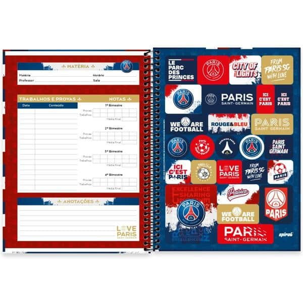 Caderno universitário capa dura, 1x1, 80 folhas, PSG, 2372030, Spiral Psg - PT 1 UN