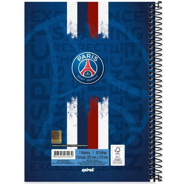 Caderno universitário capa dura, 1x1, 80 folhas, PSG, 2372030, Spiral Psg - PT 1 UN