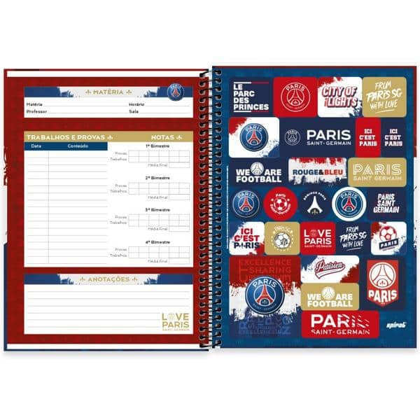 Caderno universitário capa dura, 1x1, 80 folhas, PSG, 2372047, Spiral Psg - PT 1 UN