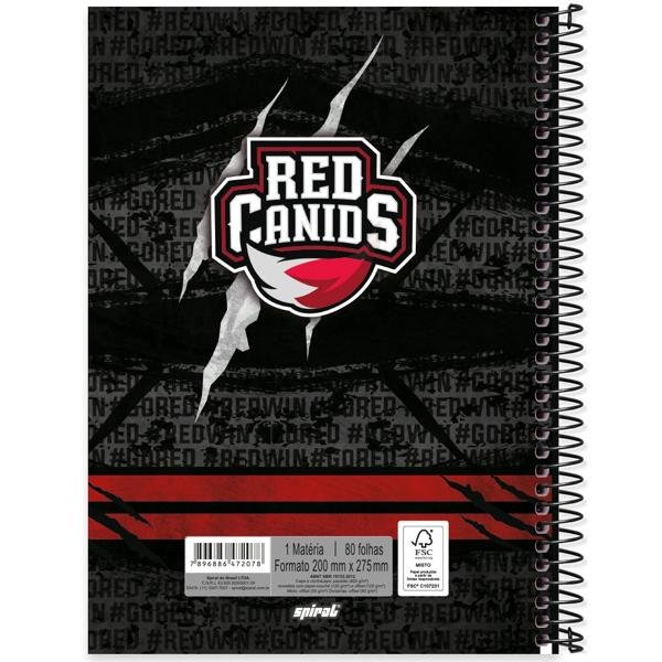 Caderno universitário capa dura, 1x1 80 folhas, Red Canids 2372078 Spiral Red PT 1 UN