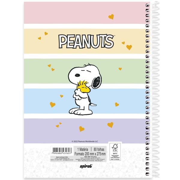 Caderno universitário capa dura, 1x1 80 folhas, Snoopy, 2332607, Spiral Sno - PT 1 UN