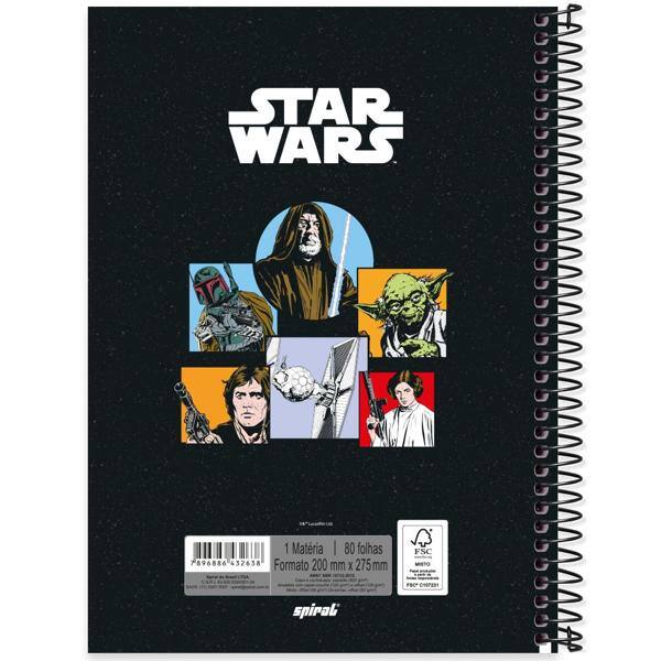 Caderno universitário capa dura, 1x1 80 folhas, Star Wars, 2332638, Spiral Starw - PT 1 UN