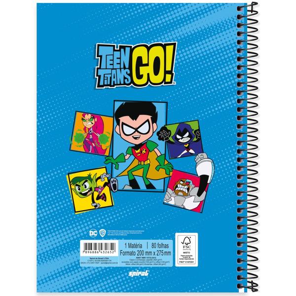 Caderno universitário capa dura, 1x1 80 folhas, Titans Go, 2332652, Spiral Ttg - PT 1 UN