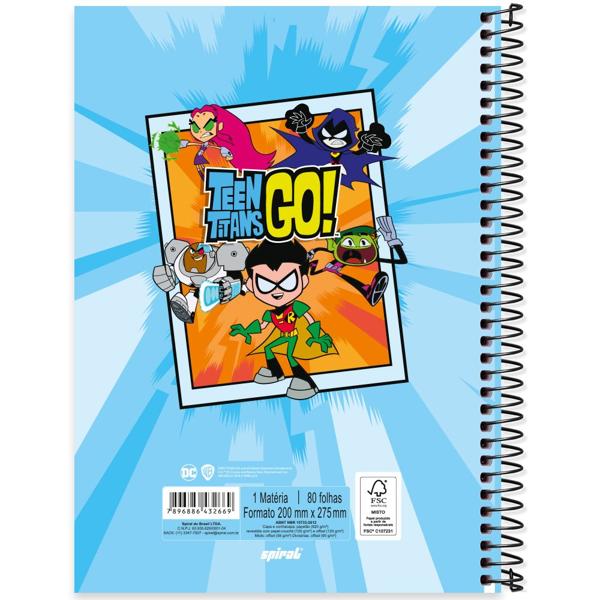 Caderno universitário capa dura, 1x1 80 folhas, Titans Go, 2332669, Spiral Ttg - PT 1 UN