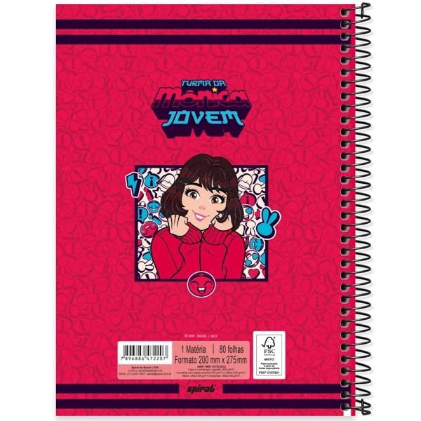 Caderno universitário capa dura, 1x1, 80 folhas, Turma da Mônica Jovem, 2372207, Spiral Tdj - PT 1 UN