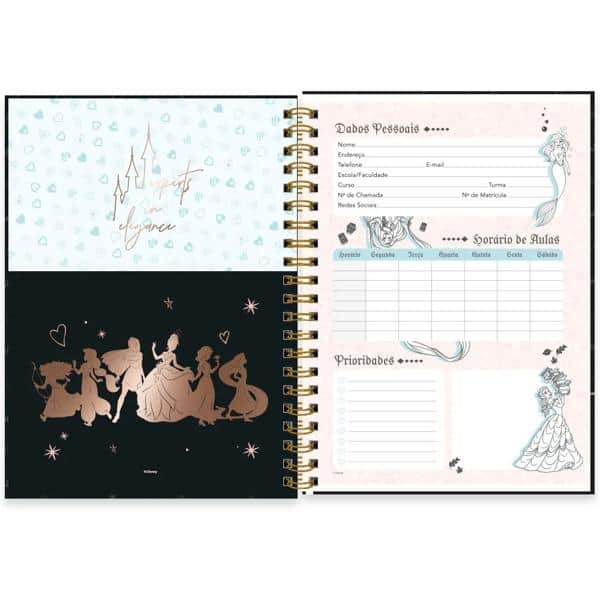 Caderno Universitário Capa Dura, 1x1, 80 Folhas, Disney Princesas Premium, 2372306, Spiral Pn - PT 1 UN