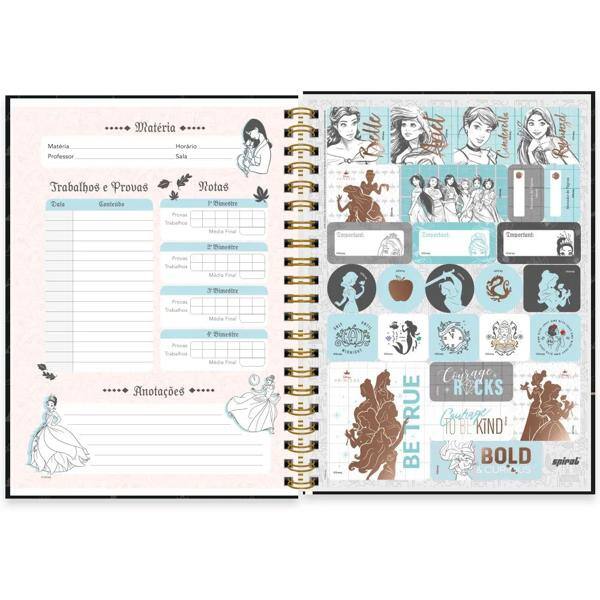 Caderno Universitário Capa Dura, 1x1, 80 Folhas, Disney Princesas Premium, 2372306, Spiral Pn - PT 1 UN