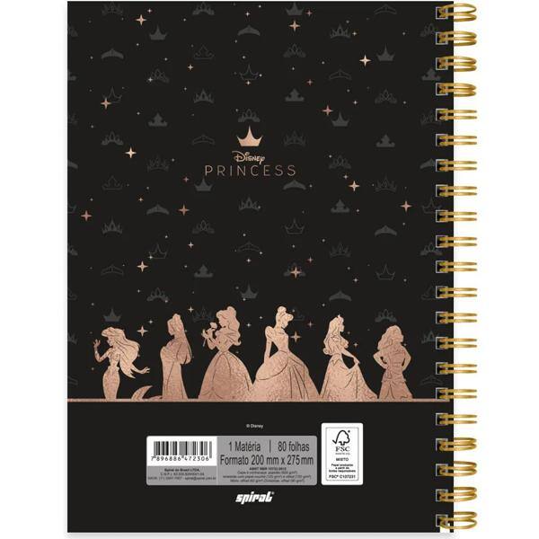 Caderno Universitário Capa Dura, 1x1, 80 Folhas, Disney Princesas Premium, 2372306, Spiral Pn - PT 1 UN