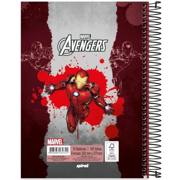 Caderno universitário capa dura, 10x1, 160 folhas, Avengers, 2332744, Spiral Av - PT 1 UN