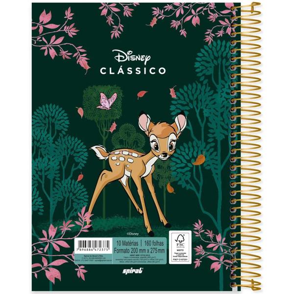 Caderno universitário capa dura, 10x1, 160 folhas, Bambi, Disney Clássicos, 2372375, Spiral Cld PT 1 UN