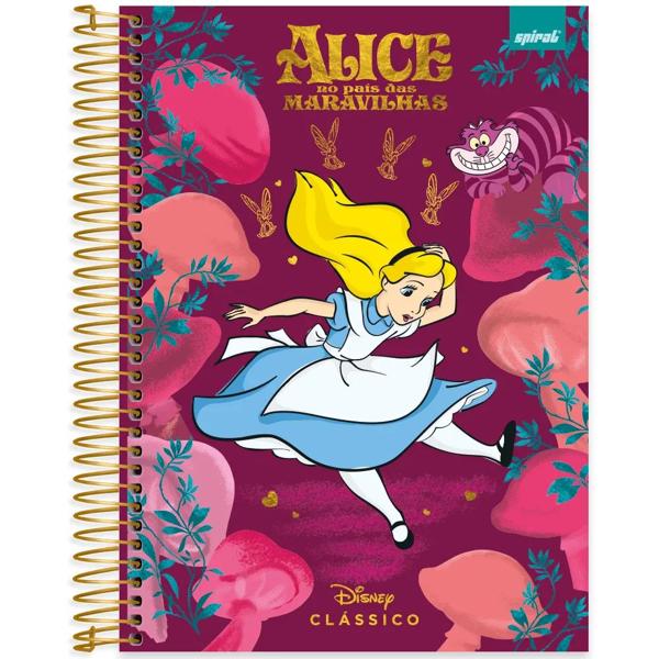 Caderno universitário capa dura, 10x1, 160 folhas, Alice no país das maravilhas, Disney Clássicos, 2332782, Spiral Cld PT 1 UN