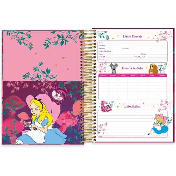 Caderno universitário capa dura, 10x1, 160 folhas, Alice no país das maravilhas, Disney Clássicos, 2332782, Spiral Cld PT 1 UN