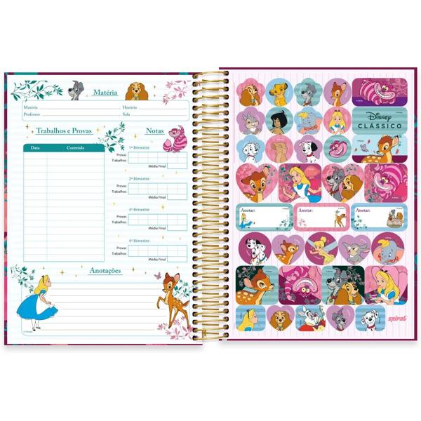 Caderno universitário capa dura, 10x1, 160 folhas, Alice no país das maravilhas, Disney Clássicos, 2332782, Spiral Cld PT 1 UN