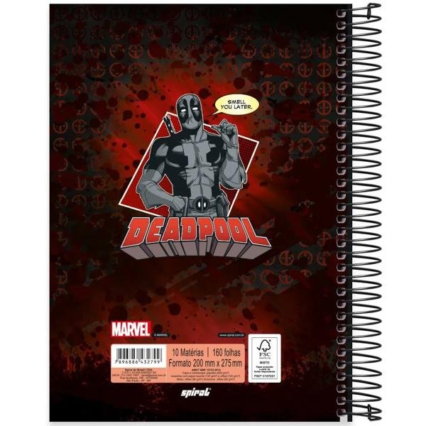 Caderno universitário capa dura, 10x1, 160 folhas, Deadpool, 2332799, Spiral Dea - PT 1 UN