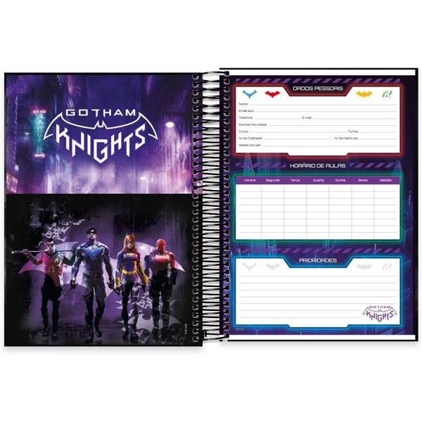 Caderno universitário capa dura, 10x1, 160 folhas, Gotham Knights, 2332867, Spiral Gtk- PT 1 UN