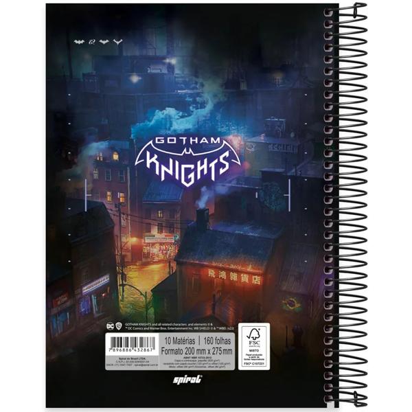 Caderno universitário capa dura, 10x1, 160 folhas, Gotham Knights, 2332867, Spiral Gtk- PT 1 UN