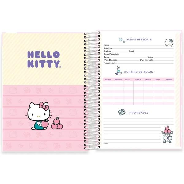 Caderno universitário capa dura, 10x1, 160 folhas, Hello Kitty, 2372399, Spiral Hki - PT 1 UN