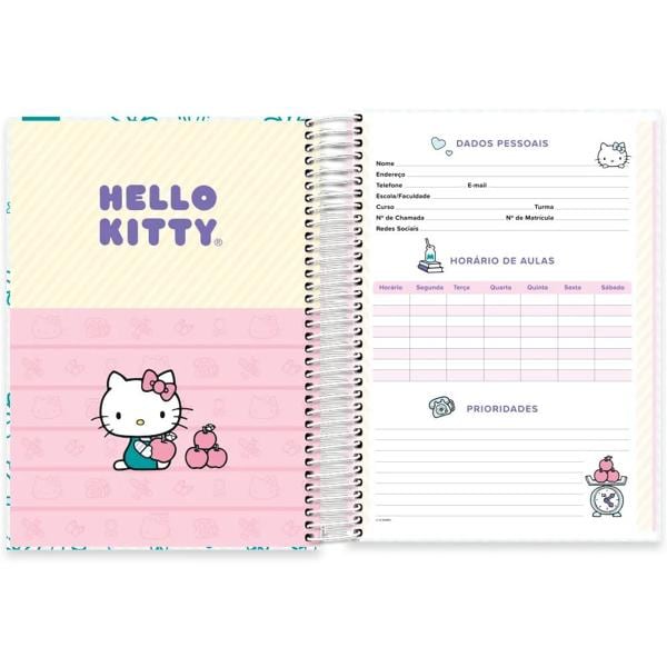 Caderno universitário capa dura, 10x1, 160 folhas, Hello Kitty, 2332874, Spiral Hki - PT 1 UN