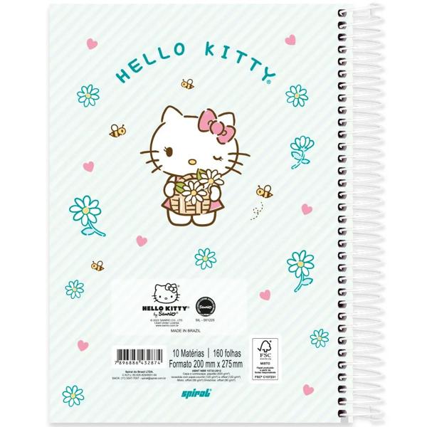 Caderno universitário capa dura, 10x1, 160 folhas, Hello Kitty, 2332874, Spiral Hki - PT 1 UN