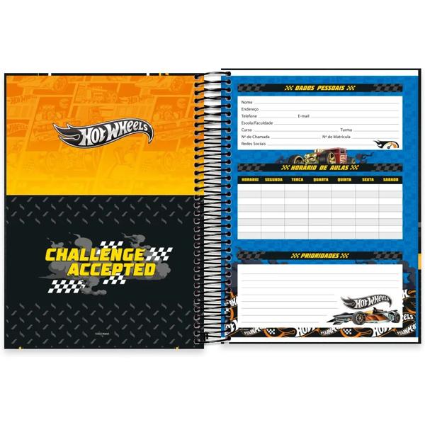 Caderno universitário capa dura, 10x1, 160 folhas, Hot Wheels, 2332904, Spiral Hw - PT 1 UN