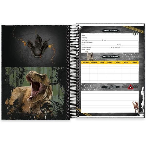 Caderno universitário capa dura, 10x1, 160 folhas, Jurassic World, 2372405, Spiral Jw - PT 1 UN