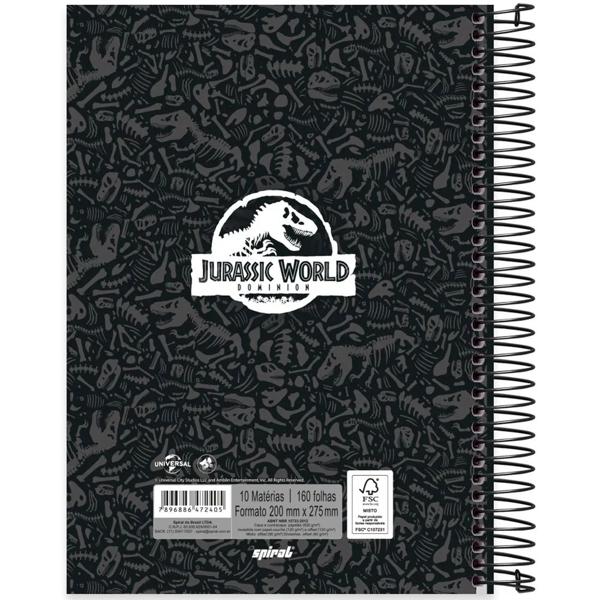 Caderno universitário capa dura, 10x1, 160 folhas, Jurassic World, 2372405, Spiral Jw - PT 1 UN