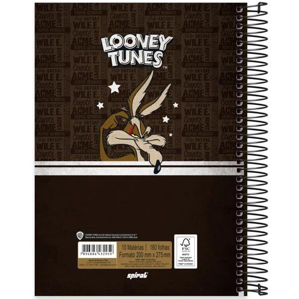 Caderno universitário capa dura, 10x1, 160 folhas, Looney Tunes, 2332959, Spiral Lt - PT 1 UN