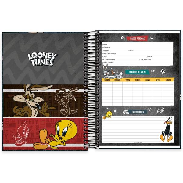 Caderno universitário capa dura, 10x1, 160 folhas, Looney Tunes, 2332966, Spiral Lt - PT 1 UN