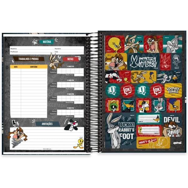 Caderno universitário capa dura, 10x1, 160 folhas, Looney Tunes, 2332966, Spiral Lt - PT 1 UN