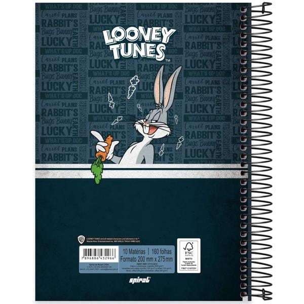 Caderno universitário capa dura, 10x1, 160 folhas, Looney Tunes, 2332966, Spiral Lt - PT 1 UN