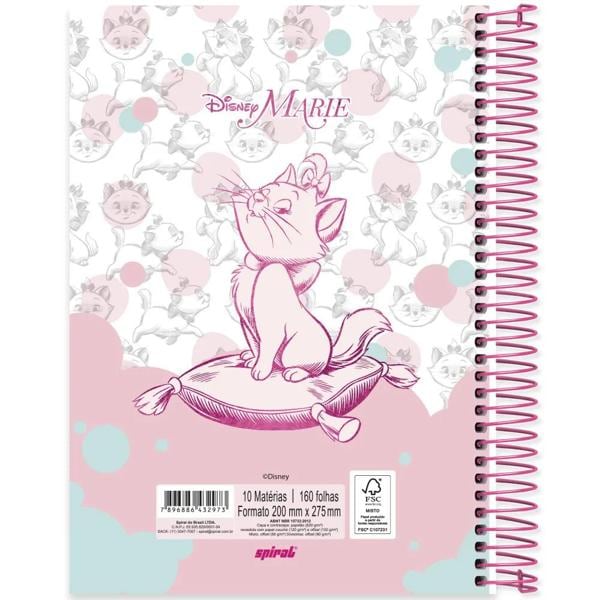 Caderno Universitário Capa Dura, 10x1, 160 Folhas, Disney Marie, 2332973, Spiral Mar - PT 1 UN