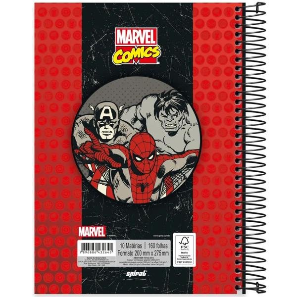 Caderno universitário capa dura, 10x1, 160 folhas, Marvel Comics, 2332645, Spiral Mv - PT 1 UN