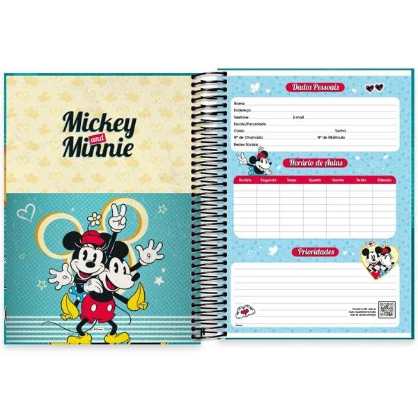 Caderno Universitário Capa Dura, 10x1, 160 Folhas, Disney Mickey & Disney Minnie, 2333017, Spiral Dm - PT 1 UN