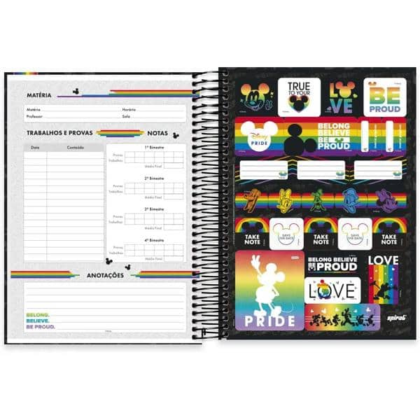 Caderno Universitário Capa Dura, 10x1, 160 Folhas, Disney Mickey Pride, 2333048, Spiral Mpr - PT 1 UN