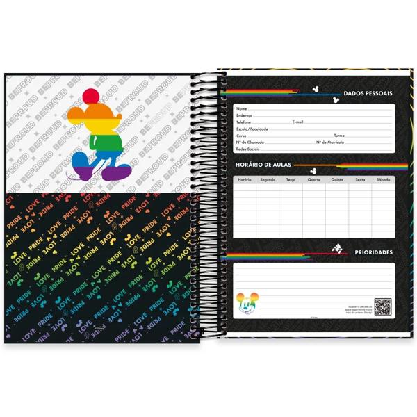 Caderno Universitário Capa Dura, 10x1, 160 Folhas, Disney Mickey Pride, 2333055, Spiral Mpr - PT 1 UN