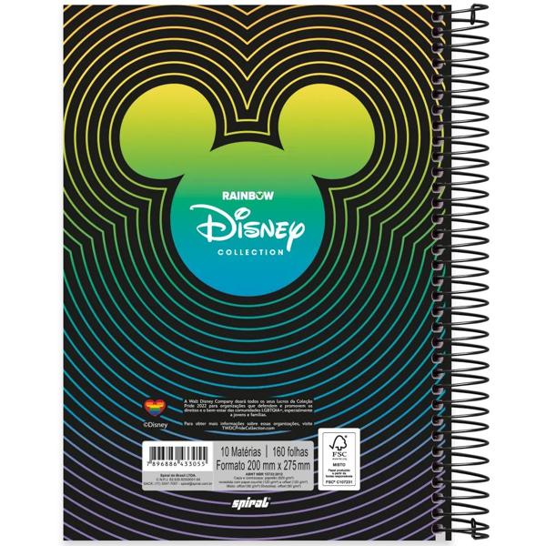 Caderno Universitário Capa Dura, 10x1, 160 Folhas, Disney Mickey Pride, 2333055, Spiral Mpr - PT 1 UN