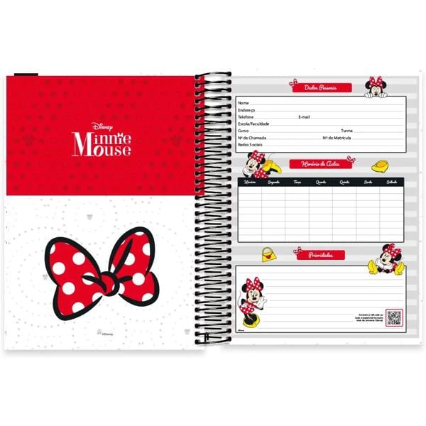 Caderno Universitário Capa Dura, 10x1, 160 Folhas, Disney Minnie Clássica, 2333079, Spiral Mn - PT 1 UN