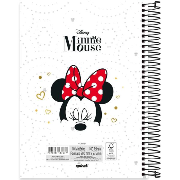 Caderno Universitário Capa Dura, 10x1, 160 Folhas, Disney Minnie Clássica, 2333079, Spiral Mn - PT 1 UN