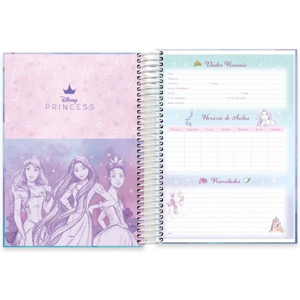 Caderno Universitário Capa Dura, 10x1, 160 Folhas, Disney Princesas, 2333130, Spiral Pn - PT 1 UN