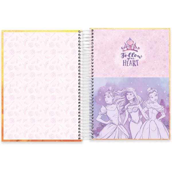 Caderno Universitário Capa Dura, 10x1, 160 Folhas, Disney Princesas, 2372481, Spiral Pn - PT 1 UN